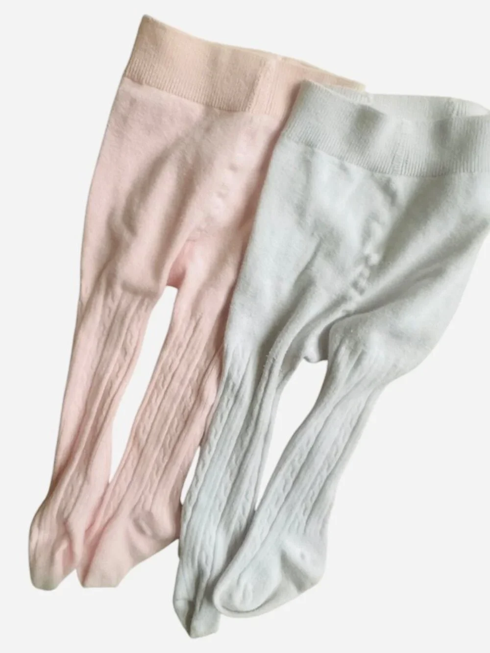 Cable Knit BABY TIGHTS Pink White 12-24 Months